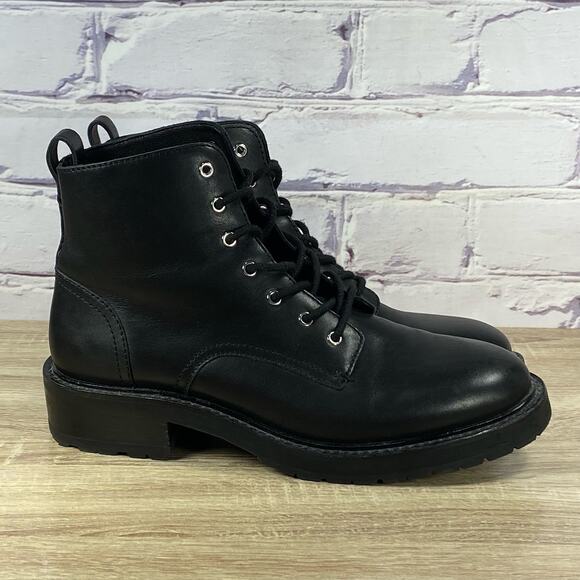 Rag & Bone Cannon Black Leather Combat Ankle Boots Women's EU 39 US 9 Lug Sole - Picture 1 of 8